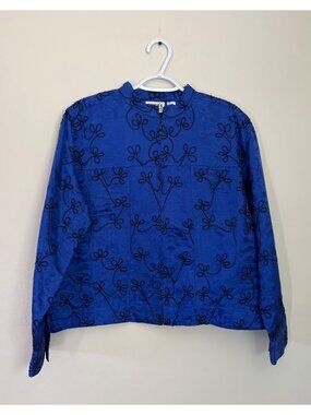 Chico's Design Womens Size 2 US Size 12 Bright Blue Full Zip Jacket Chinese